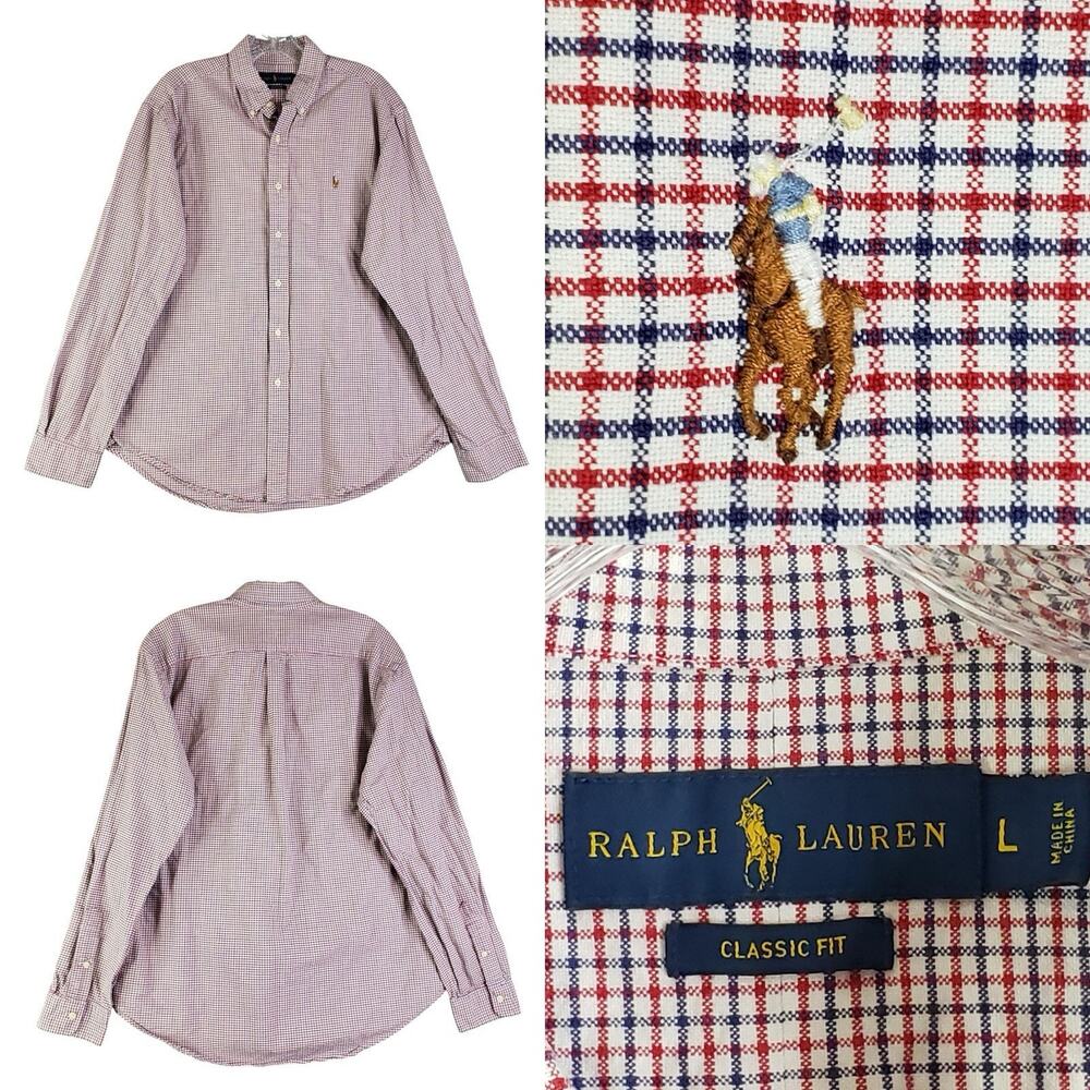 Polo Ralph Lauren Shirt Oxford Button Down Men’s Size Large L Red Blue Plaid